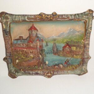 Antique Plaster Cast Wall Plaque, Hand Painted, 6.5 x 7" 1940's Era